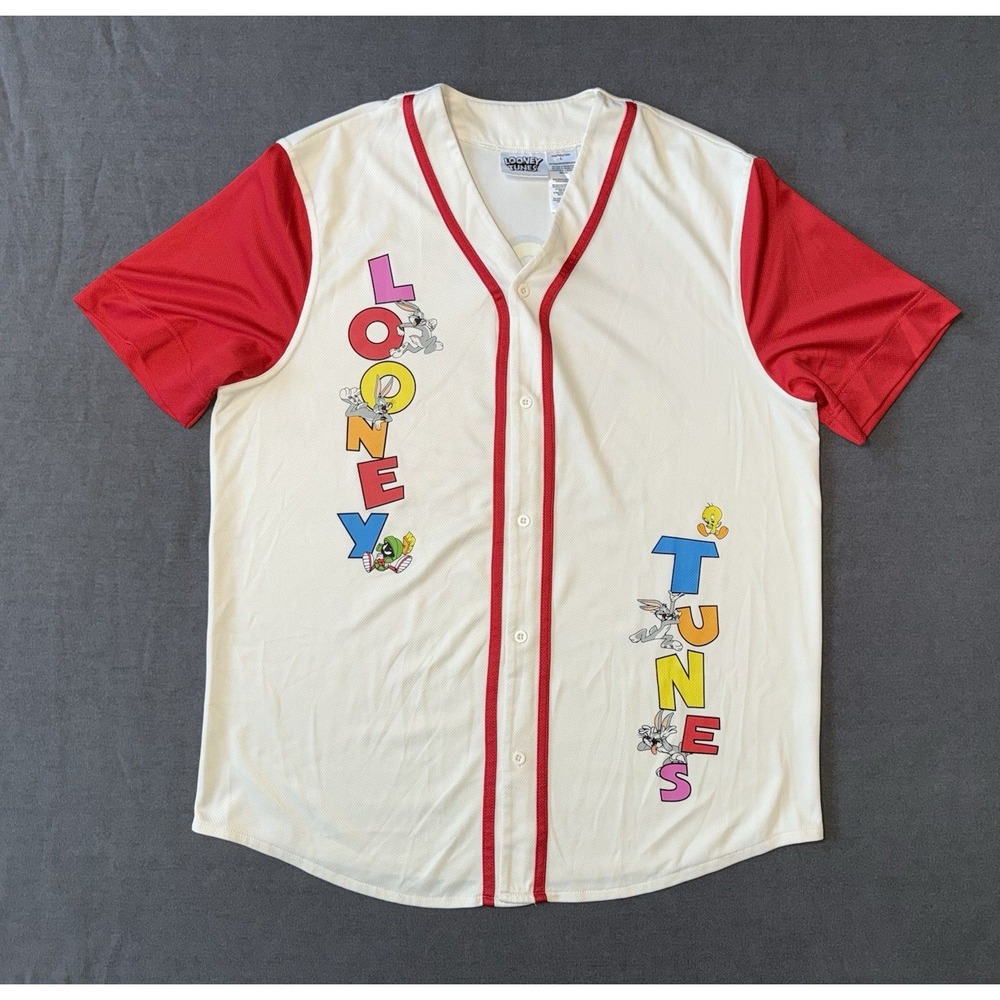 NWOT Vintage Looney Tunes Baseball Jersey Bugs Bunny Taz Daffy Duck 90s Mens L